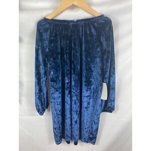 Harper Canyon Girls Blue Chinoise Crushed Velvet Long Sleeves Dress